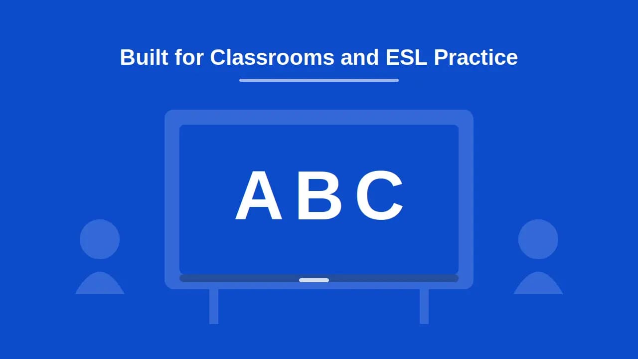 Random letter generator used for classroom ABC learning and ESL alphabet practice.